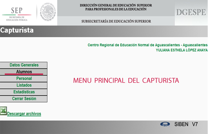 Paso 1: Entrar a la sesión de Capturista y elegir del menú principal (izquierdo) la opción de Alumnos.