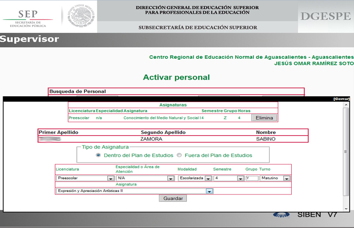 Paso 6: Capturar las Asignaturas con las que cuente el Personal (en este caso el Docente Frente a Grupo).