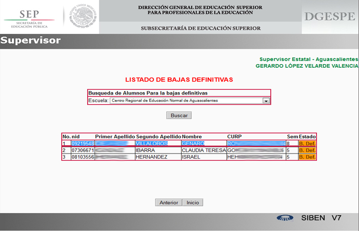 Paso 6: Realizada la Baja Definitiva se puede consultar al Alumno en el Listado de Bajas Definitivas que se encuentra en el                                                submenú de Bajas opción Lista B. Def.